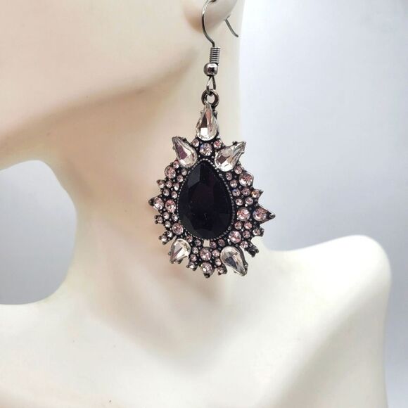 Dripping in rhinestones crystal spiked earrings estate glamor - Picture 1 of 2